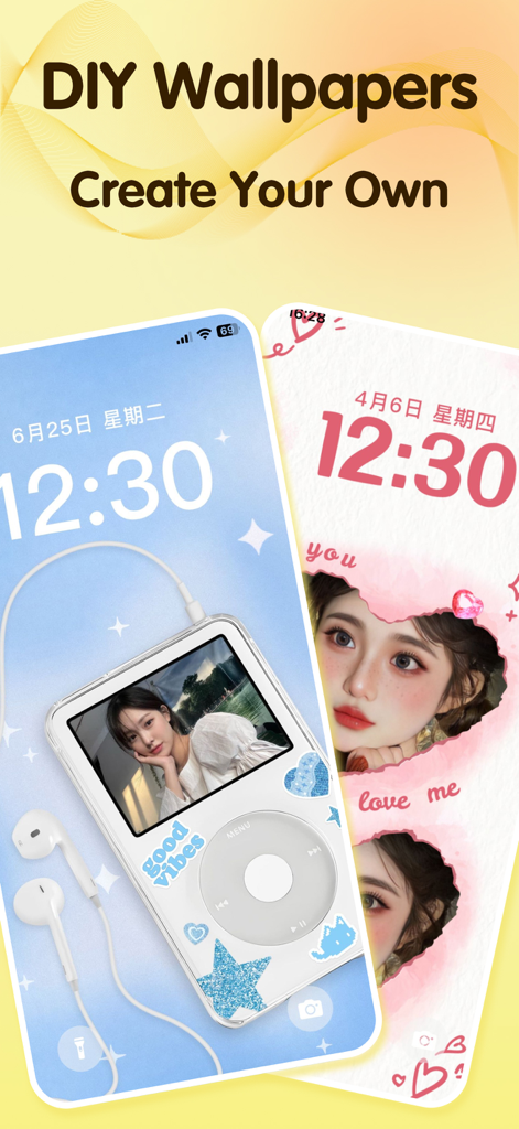 PopWallpaper-Massive & Unique - Two iPhone screens showcasing aesthetic DIY lock screen wallpaper designs