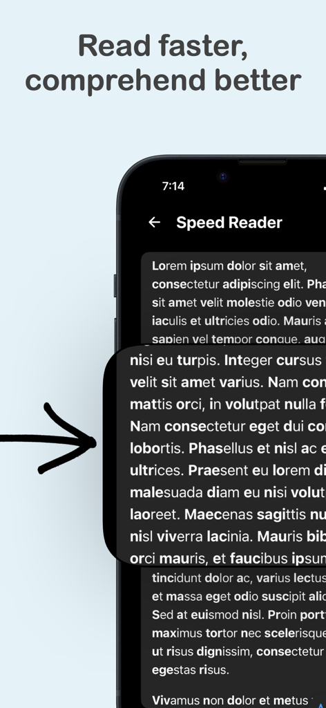 Speed Reading: Bionica - Schermata dello smartphone che mostra il testo di lettura bionica con lettere iniziali in grassetto per una lettura più veloce e una migliore comprensione.