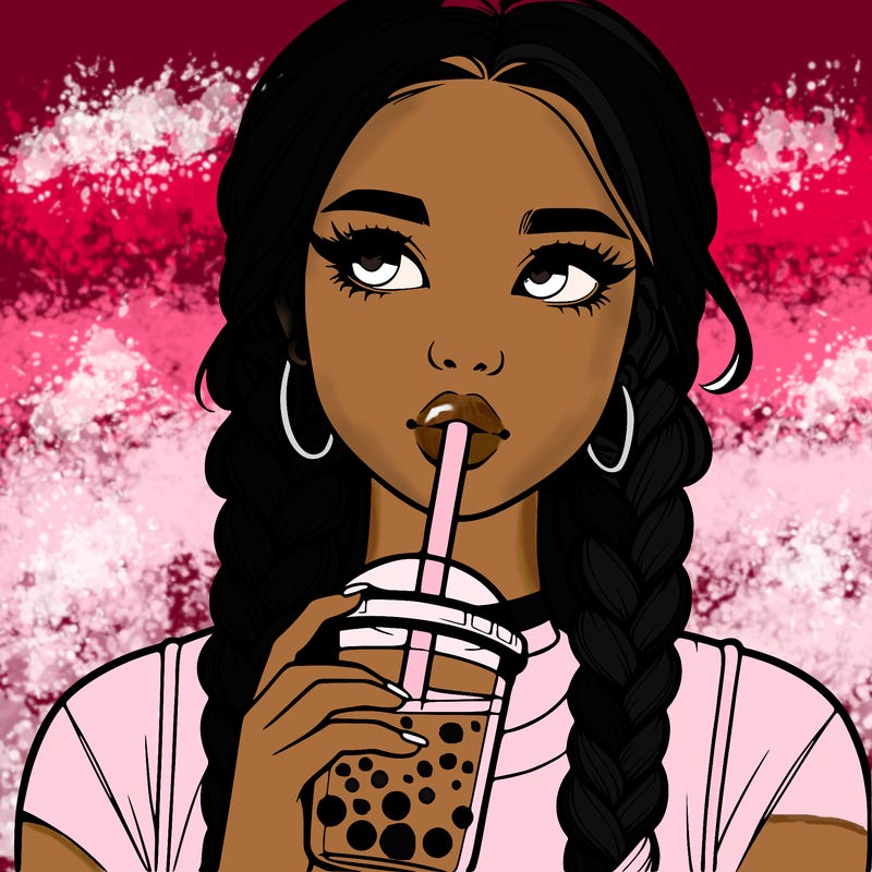 realistic girl with braided hair drinking boba