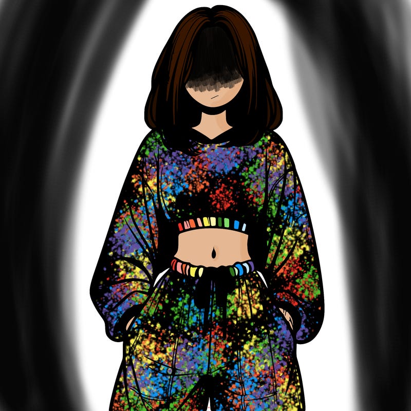 realistic girl faceless with baggy pants and a crop top