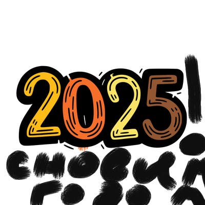one line scrawled numbers sketch design “2025”