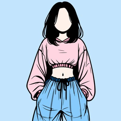 realistic girl faceless with baggy pants and a crop top