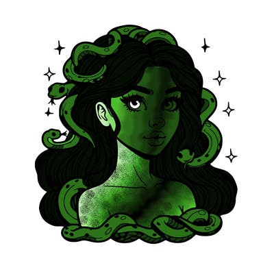 realistic girl with snakes as hair