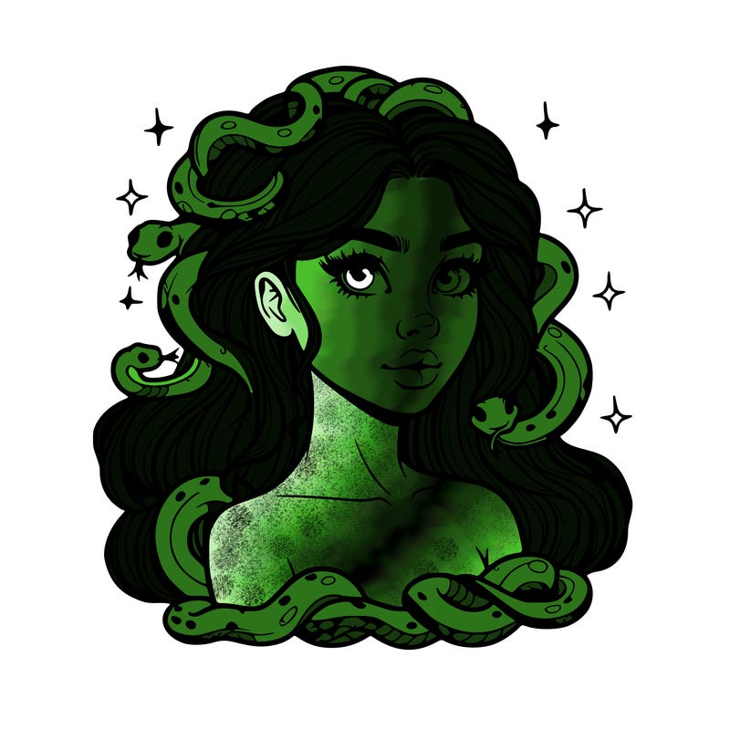 realistic girl with snakes as hair