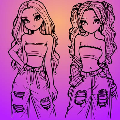 2 girls in crop tops and baggy jeans ripped