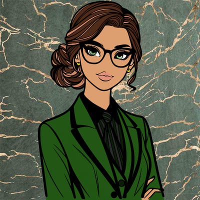 elegant woman in suit and glasses