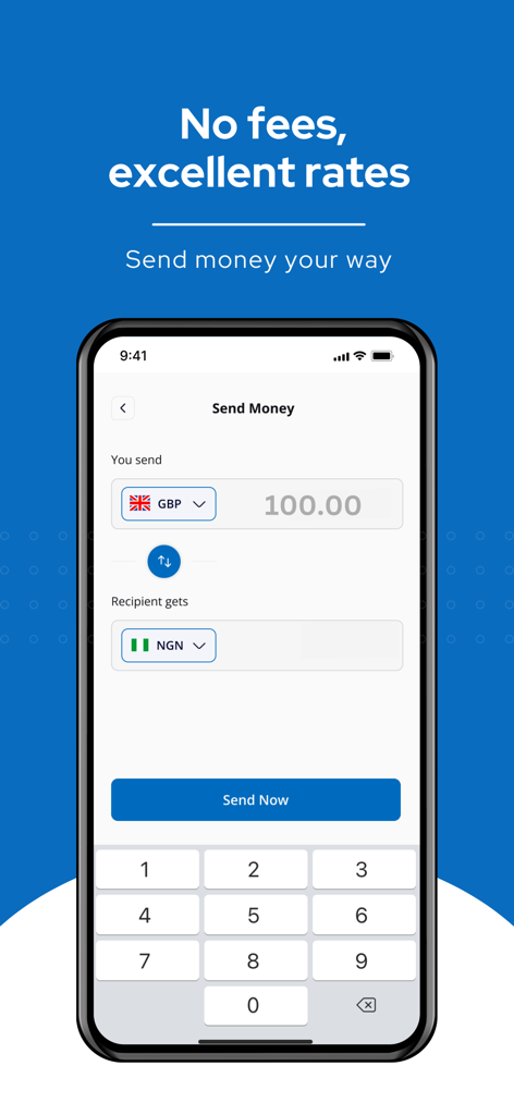 VeloRemit - VeloRemit app interface for sending money with zero fees and competitive exchange rates