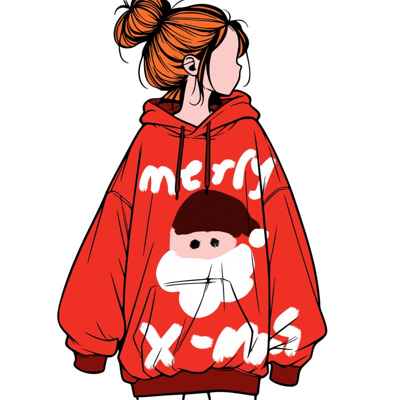realistic girl with a oversized sweatshirt on and a bun