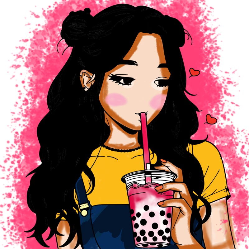 aesthetic realistic girl with boba