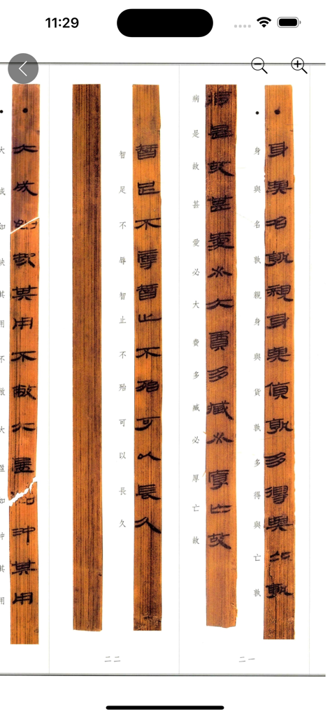 Ancient Chinese bamboo slips with classical text from the Tao Te Ching