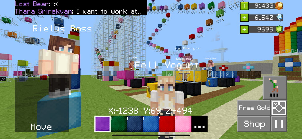 Builder Buddies Craft & Mine R - Dois avatares em um mundo de blocos 3D colorido com chat social e interface de loja