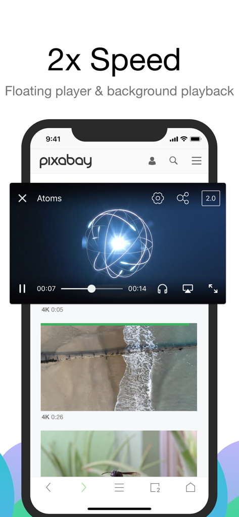 Alook Browser - 8x Speed - Alook Browser interface showing a floating video player at 2x speed on a mobile device.
