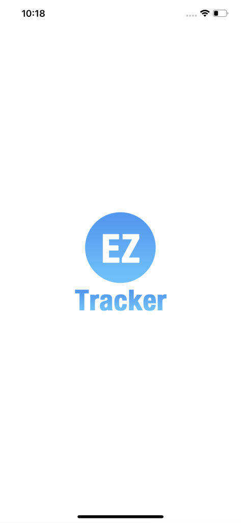 Logotipo y nombre de la aplicación EZ Tracking en una pantalla de inicio blanca