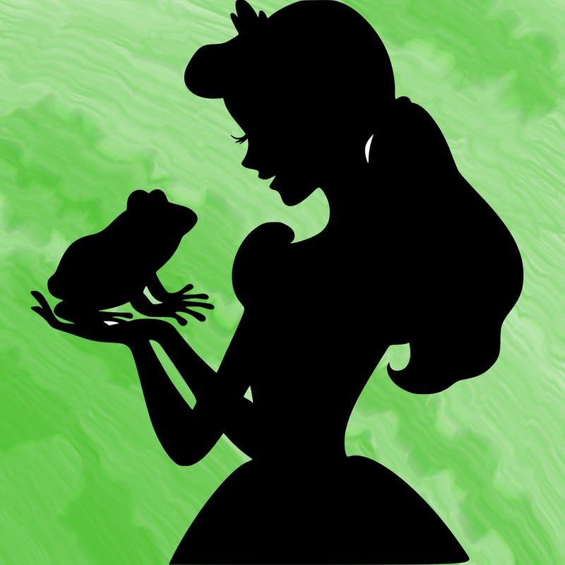 a shadow of a princess holding a frog realistic