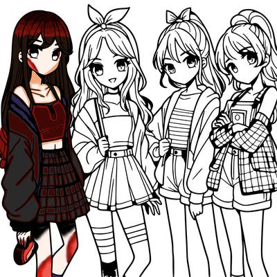 teen manga girls group of 4