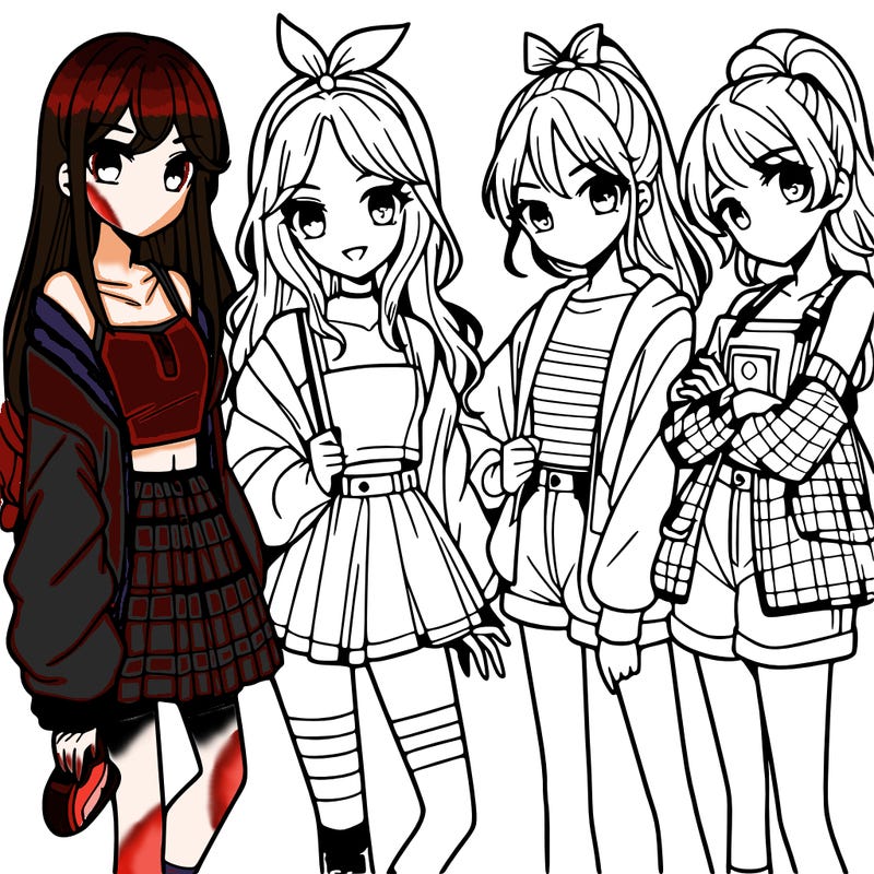 teen manga girls group of 4