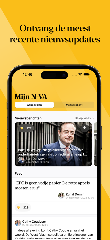 N-VA - Flux de nouvelles de l'application mobile N-VA avec les dernières mises à jour politiques et articles