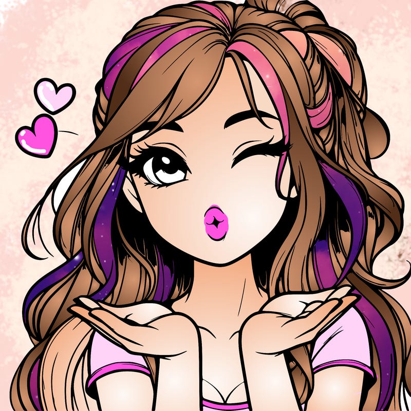 realistic girl winking and blowing a kiss while making heart hands