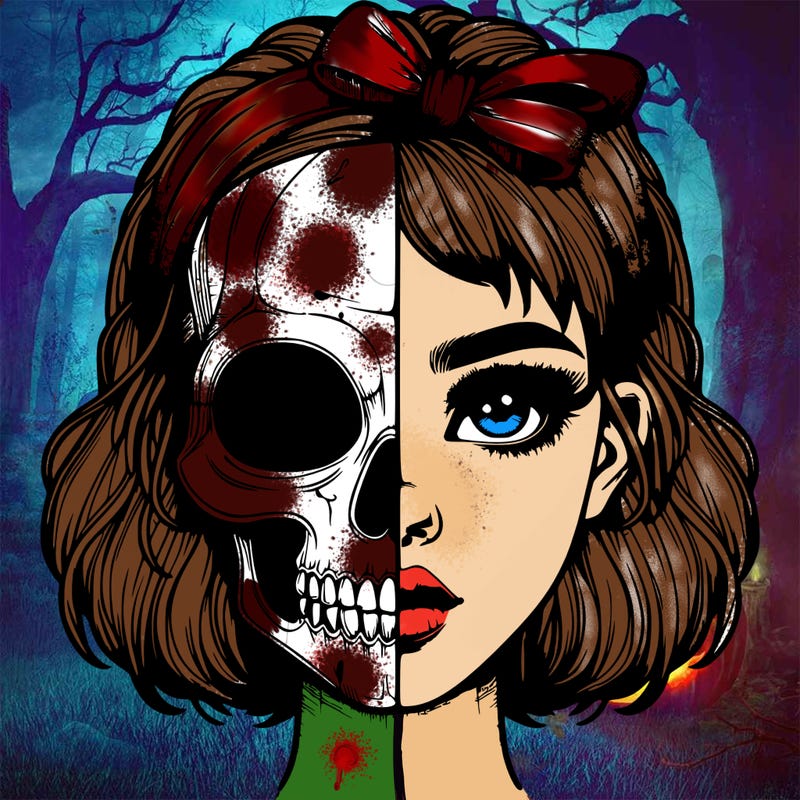 realistic girl with half skull mask