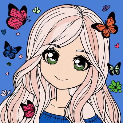realistic girl with butterflies around her