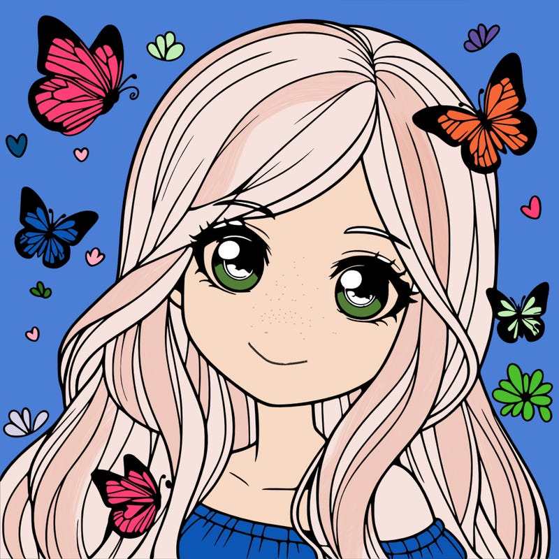 realistic girl with butterflies around her