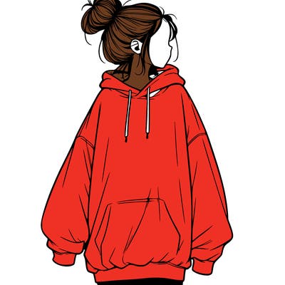 realistic girl with a oversized sweatshirt on and a bun