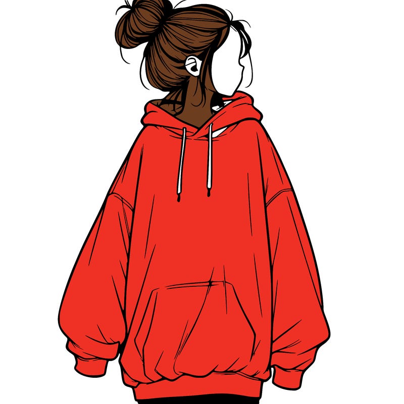 realistic girl with a oversized sweatshirt on and a bun