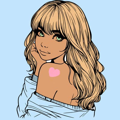 realistic girl with bangs looking over her shoulder