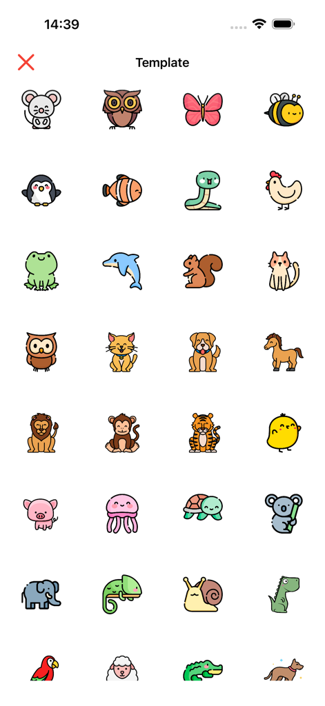 Draw Editor - Drawing On Pics - Une bibliothèque d'adorables autocollants d'animaux de dessins animés disponibles dans l'application Draw Editor