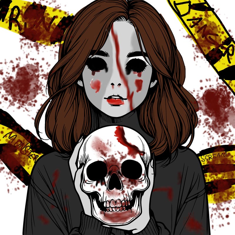 realistic girl holding a skull