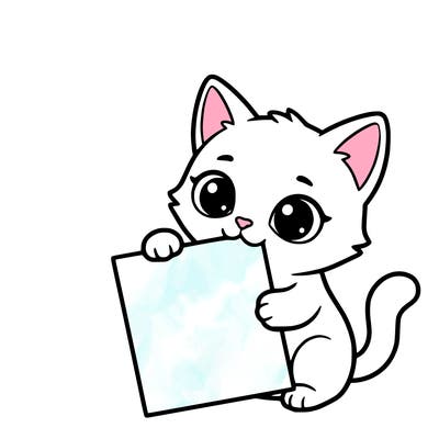 a small cat with a blank sheet of paper in its hand. the cat is sooooooo cute!
