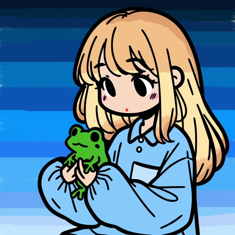 girl with long hair and a oversized shirt. and she is holding a frog