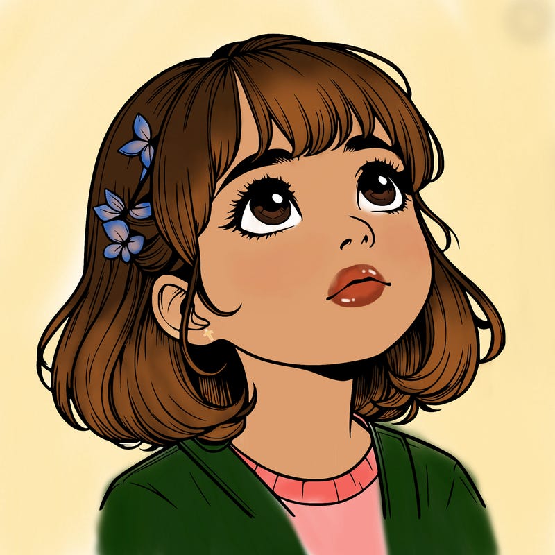 realistic girl looking up