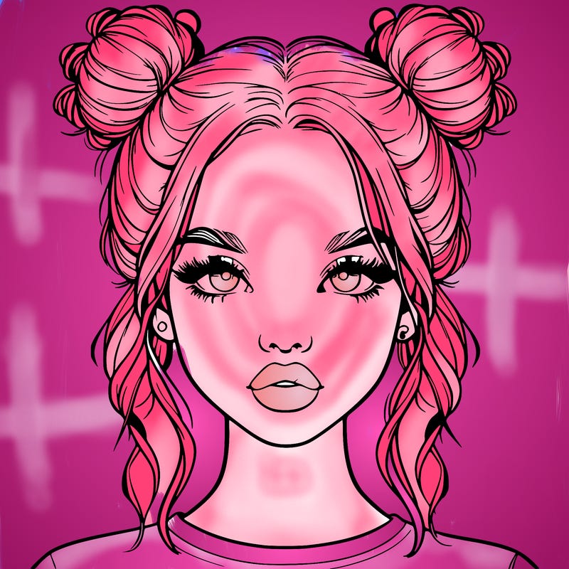 realistic girl with two buns in hair and lips