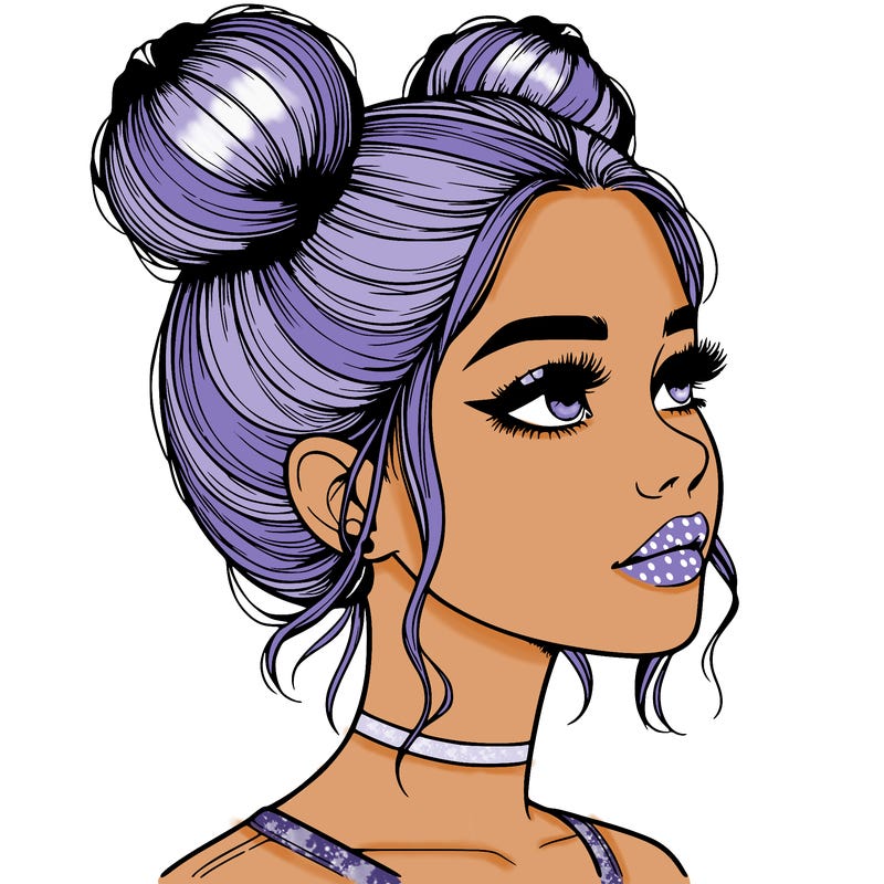 realistic girl with buns on the top of her head