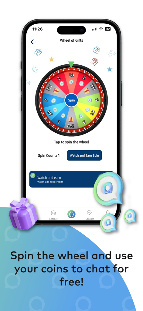 Aloha Live - Anonymous Chat - Ein farbenfrohes Glücksrad in der Oberfläche der Aloha Live App, mit dem Benutzer Münzen verdienen und kostenlos chatten können.