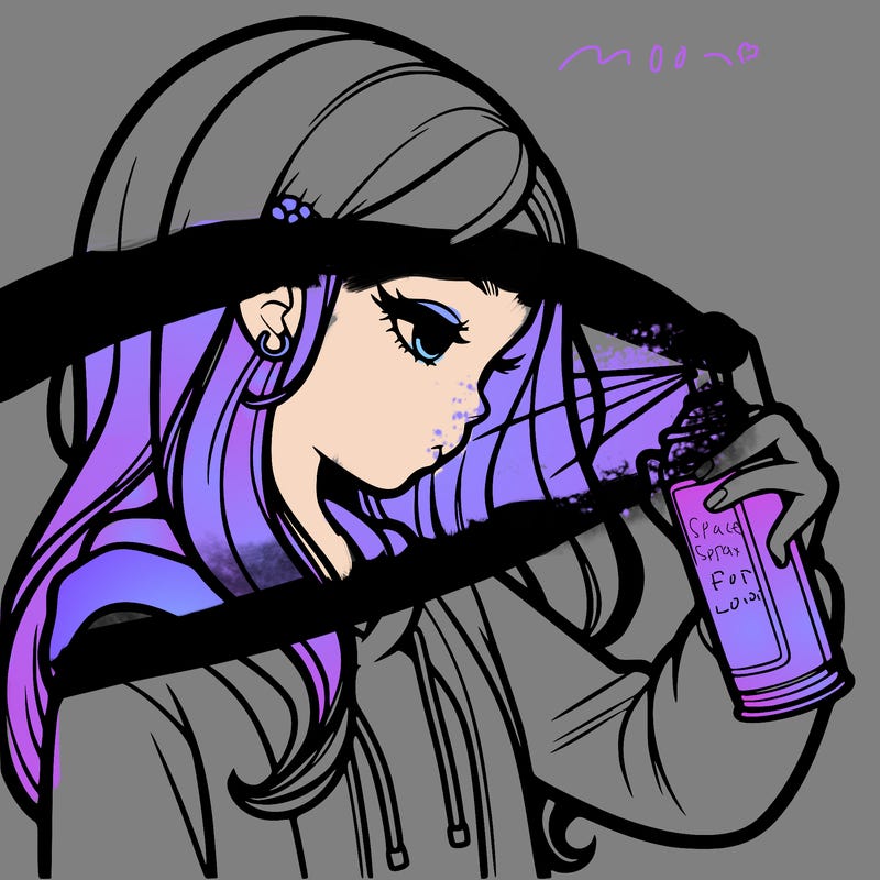 a realistic girl spray painting