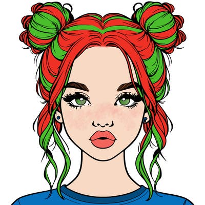realistic girl with two buns in hair and lips