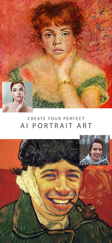 AIportraits - AI Photo Editor - Retratos modernos transformados em estilos clássicos de pintura a óleo usando tecnologia de IA