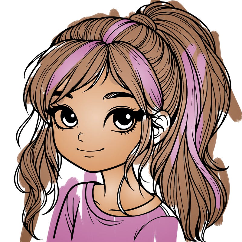 realistic girl with ponytail