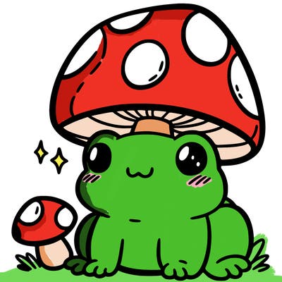 a cute frog with a mushroom hat