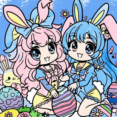 2 easter bunny sisters anime