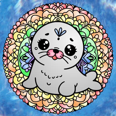 a cute baby seal mandala