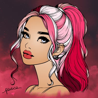 realistic girl with a ponytail on her hair and lips