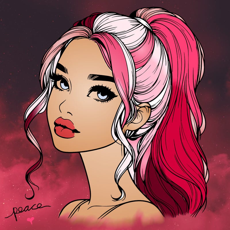 realistic girl with a ponytail on her hair and lips