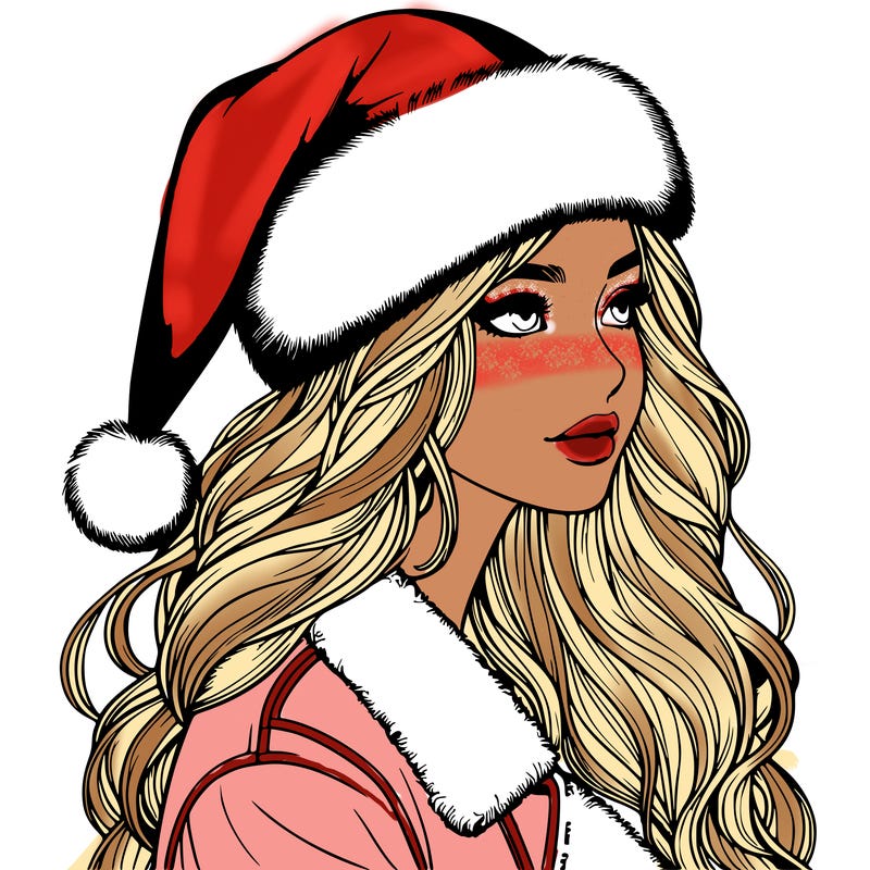 realistic girl in santa hat
