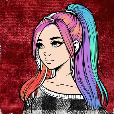 realistic girl with a high ponytail