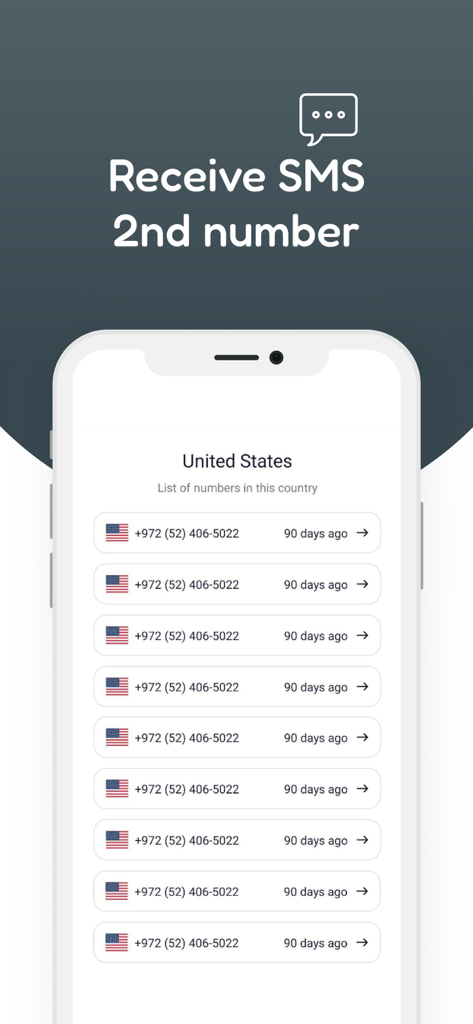 Receive SMS Online 2nd Number - List of virtual United States phone numbers for SMS verification in the app interface