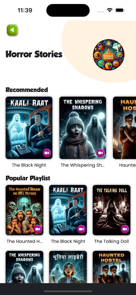 Bedtime Stories for Kids Kiddo - Una colección de cuentos de terror para niños en la aplicación Kiddo con títulos en inglés y hindi