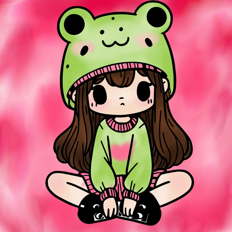 a girl wearing a frog hat and some frog socks